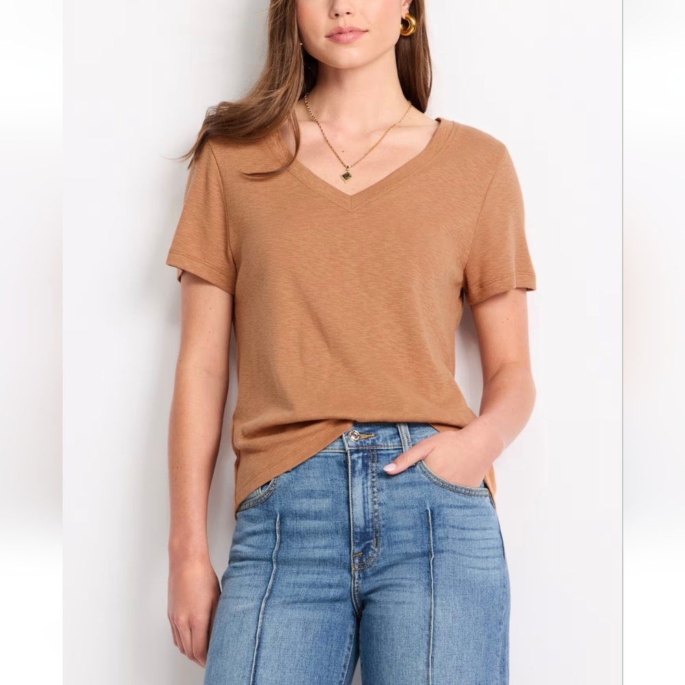 THREADS FOR THOUGHT - Textured Slub Jersey Ruched Tan Women's Top